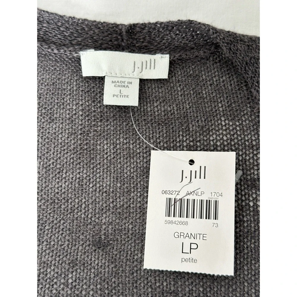 NWT J Jill Petite PL Linen Blend‎ Duster Cardigan Open Knit Lightweight Gray